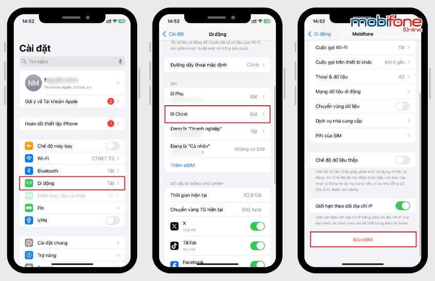 xoa esim mobifone tren dien thoai
