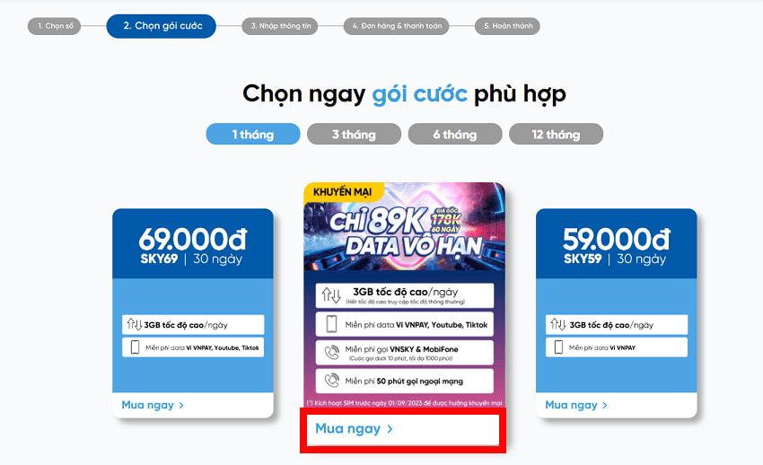 Lua chon goi cuoc cho sim VNSKY