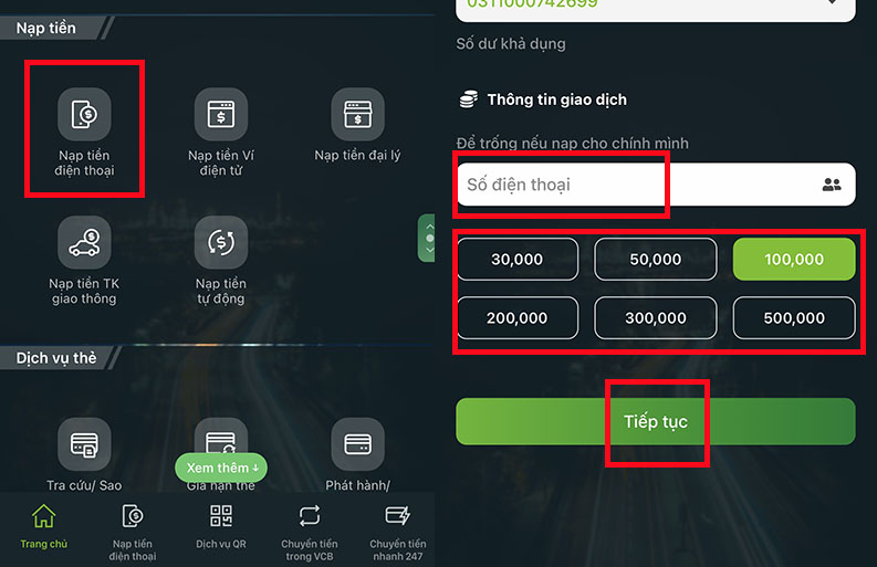 Nap tien VNSKY quan Internet Banking